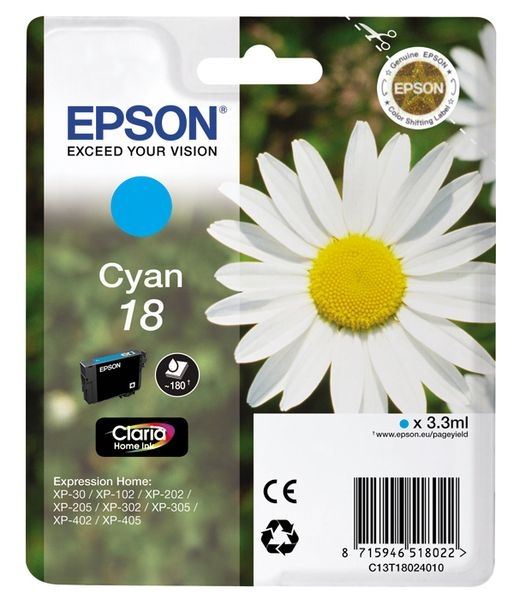 Epson Tinte cyan 18 Claria Home Ink T1802 Epson Tinte cyan 18 Claria Home Ink T1802