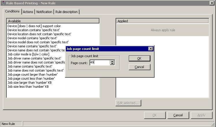 Asistente de reglas - Impresión basada en reglas
