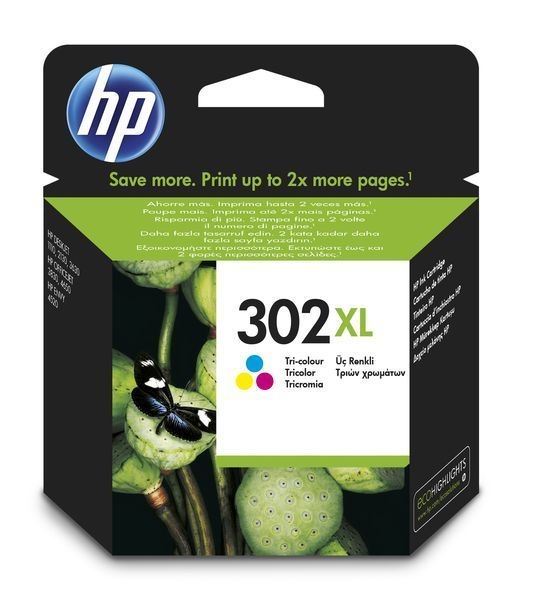HP 302XL original HC Ink cyan, magenta, amarillo - F6U67AE