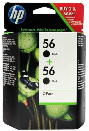 Paquete de 2 tintas negro original HP 56 - C9502AE Paquete de 2 tintas negro original HP 56 - C9502AE