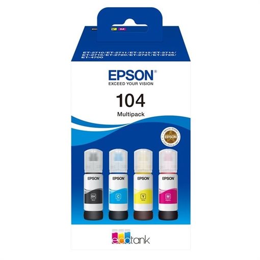 Epson Original Tinten-Multipack BK/C/M/Y EcoTank 104 - C13T00P640 Epson Original Tinten-Multipack BK/C/M/Y EcoTank 104 - C13T00P640