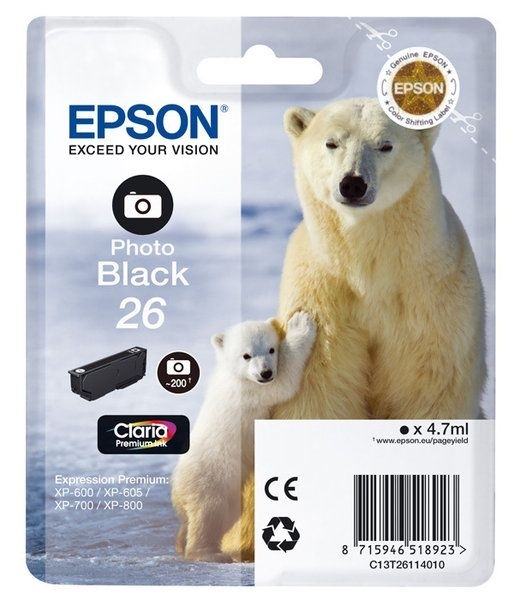 Epson Singlepack Photo schwarz 26 Claria T2611 Epson Singlepack Photo schwarz 26 Claria T2611