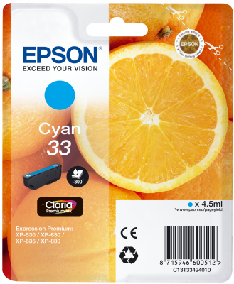 Epson Tinte Singlepack cyan 33 T3342 Epson Tinte Singlepack cyan 33 T3342
