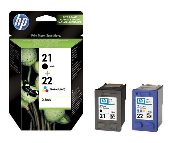 HP 21/22 original 2er-Pack Tinte schwarz, cyan, magenta, gelb - SD367AE HP 21/22 original 2er-Pack Tinte schwarz, cyan, magenta, gelb - SD367AE