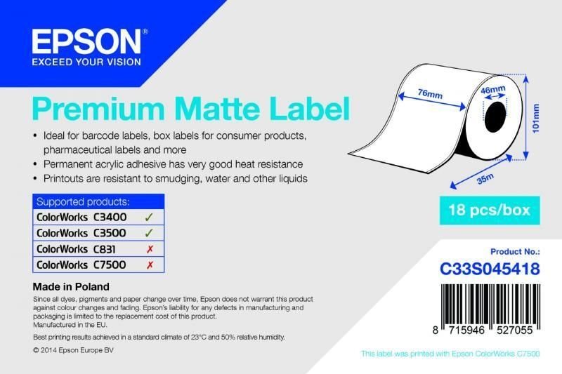 Premium Matte Label Continuous Roll - C33S045418 Premium Matte Label Continuous Roll - C33S045418