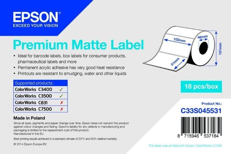 Premium Matte Label - Die-cut Roll - C33S045531 Premium Matte Label - Die-cut Roll - C33S045531